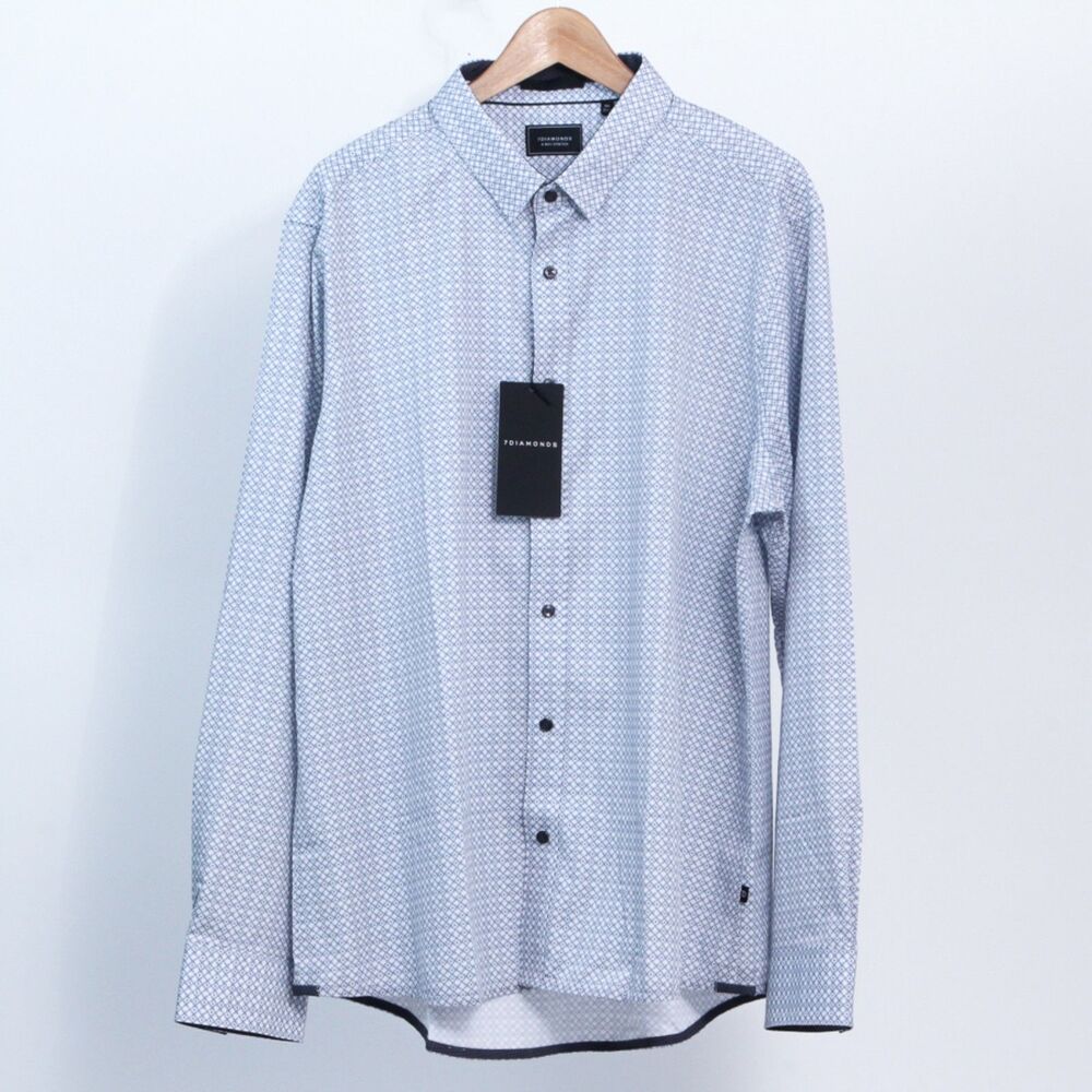 NWT 7 Diamonds Men's Blue Geometric Modern Fit Button Up Stretch Shirt Size XXL